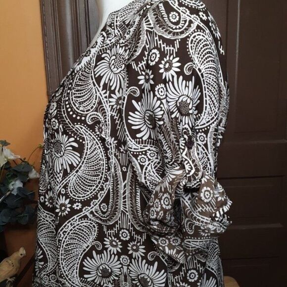 Denim 24/7 Women's V-Neck Brown Polyester Motif Blouse/Top size 24W - Picture 10 of 12